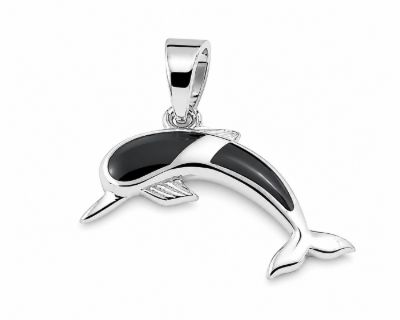 Picture of DOLPHIN PENDANT, BLACK AGATE INLAY, 20mm LONG
